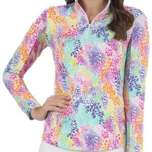 IBKÜL "Lessie" Print Long Sleeve Mock Neck Top in White Multi